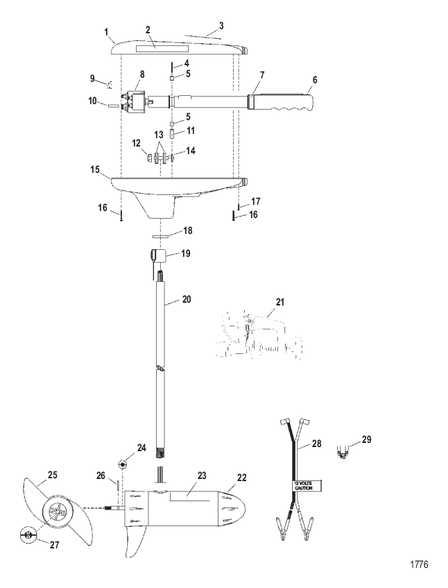 Двигатель для тралового лова в сборе (Модель TT2500) (12 В)
