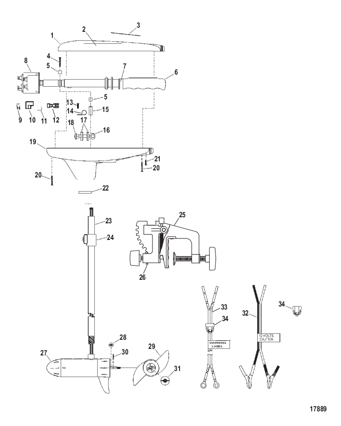 Двигатель для тралового лова в сборе (Модель T34) (12 В)