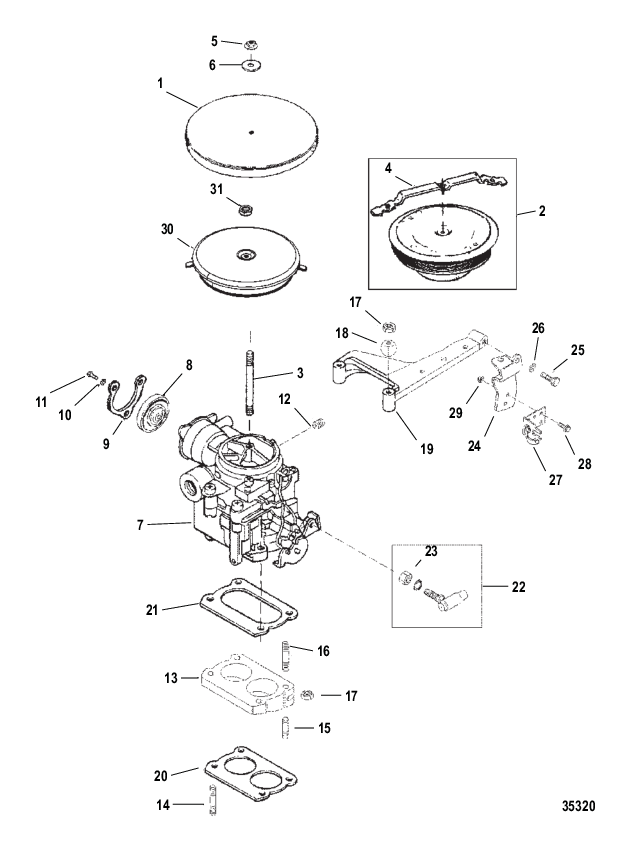 CARBURETOR AND THROTTLE LINKAGE (2 BARREL)