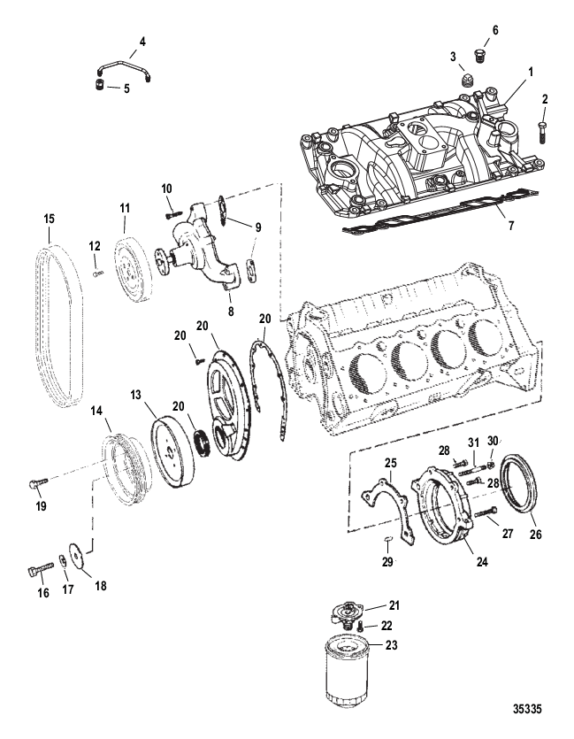 INTAKE MANIFOLD WATER PUMP, AND FRONT COVER