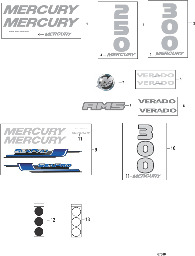 Наклейки для мотора Mercury 300 4.6L V8 VERADO