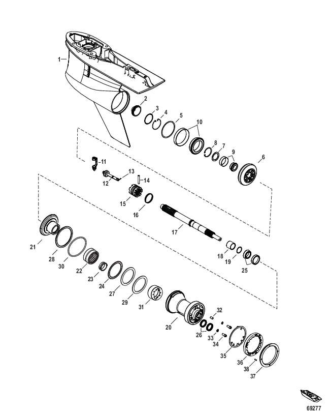 Gear Housing, Prop Shaft - Standard Rotation, 5.44 Torpedo, 1.60